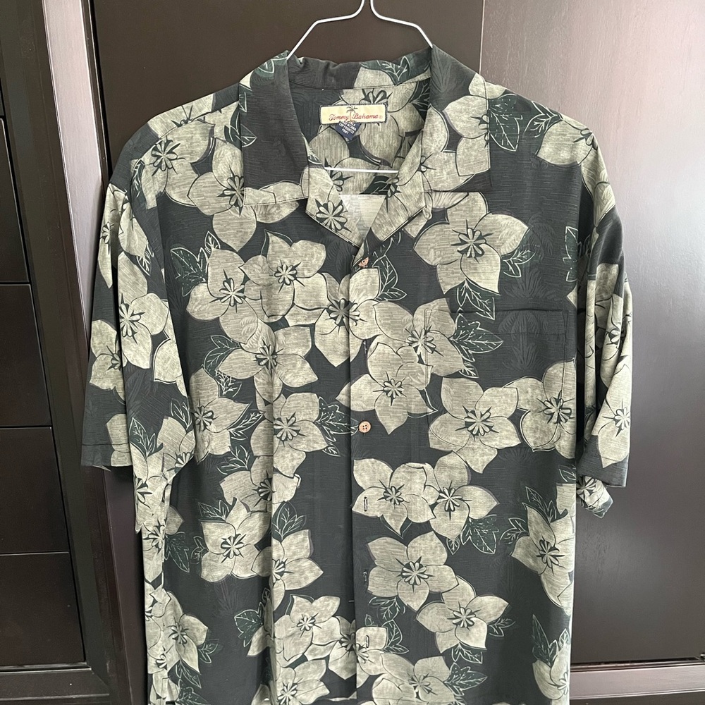 Tommy Bahama Black and Cream Floral Men's Shirt